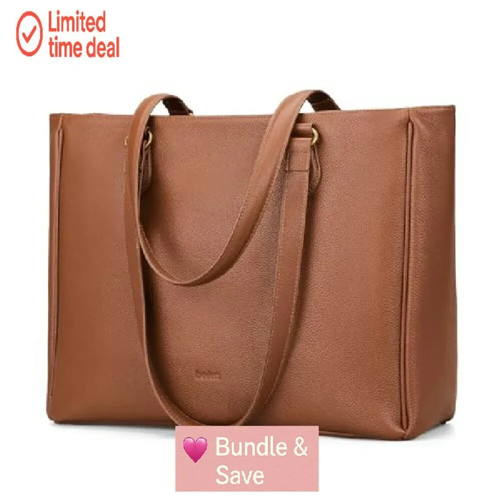 Genuine Leather Tote Bag with 15.6